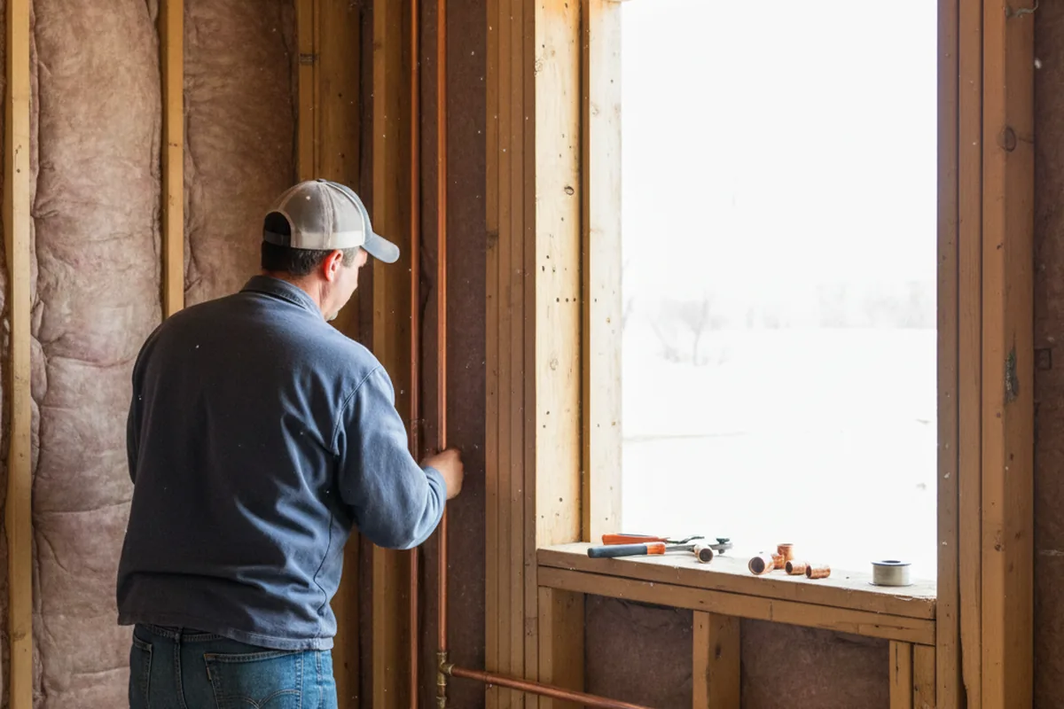 Licensed plumber running new copper supply lines in a Hammett home
